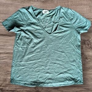 Sezane Green Short Sleeve Top Soft Knit Casual